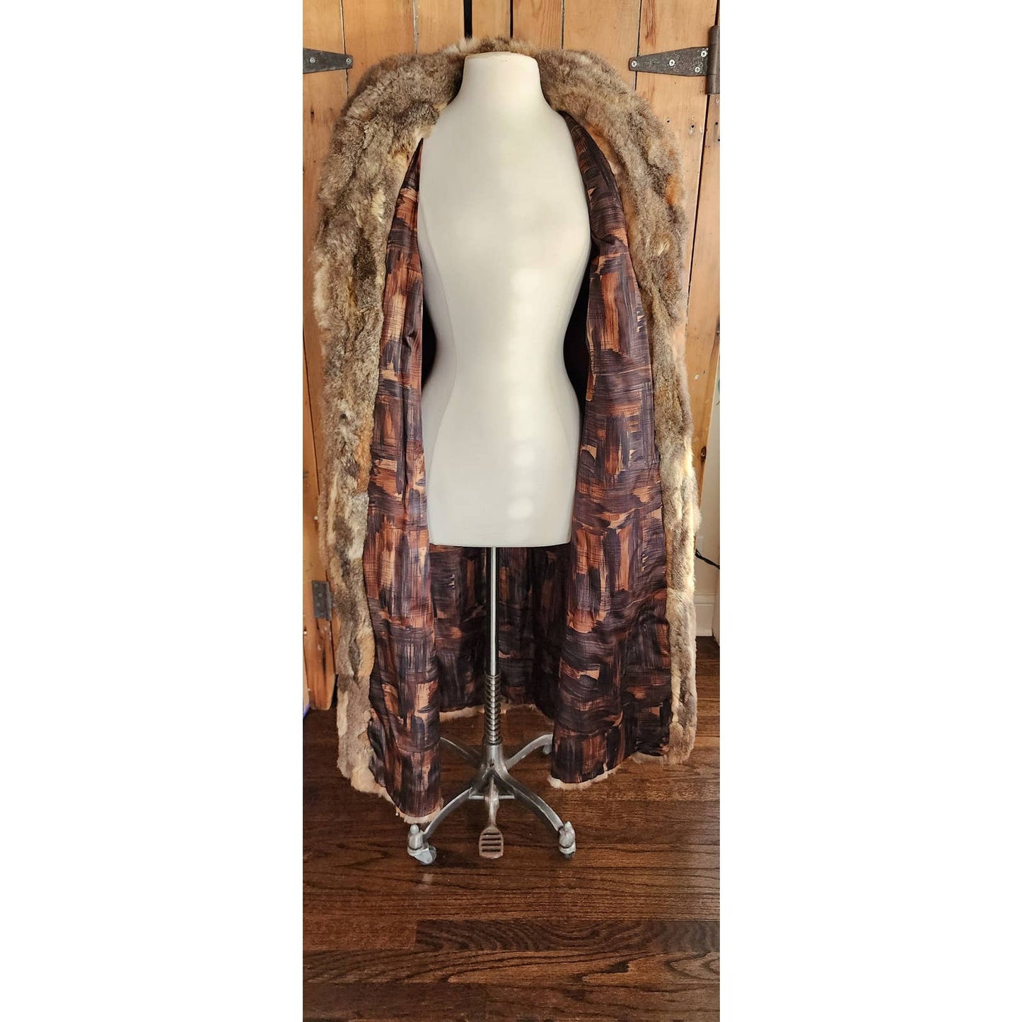 Vintage 70s Rabbit Fur Coat Pieced Patchwork Style Rhomberg's