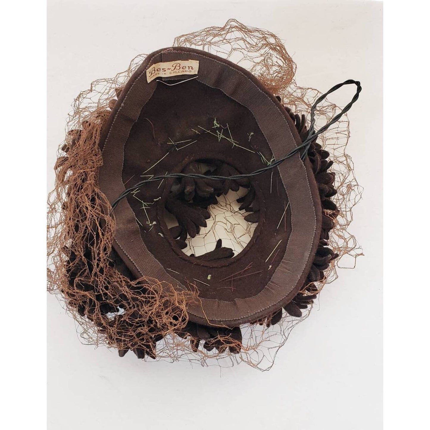 40s Bes-Ben Hat in Brown Wool Floral Crown