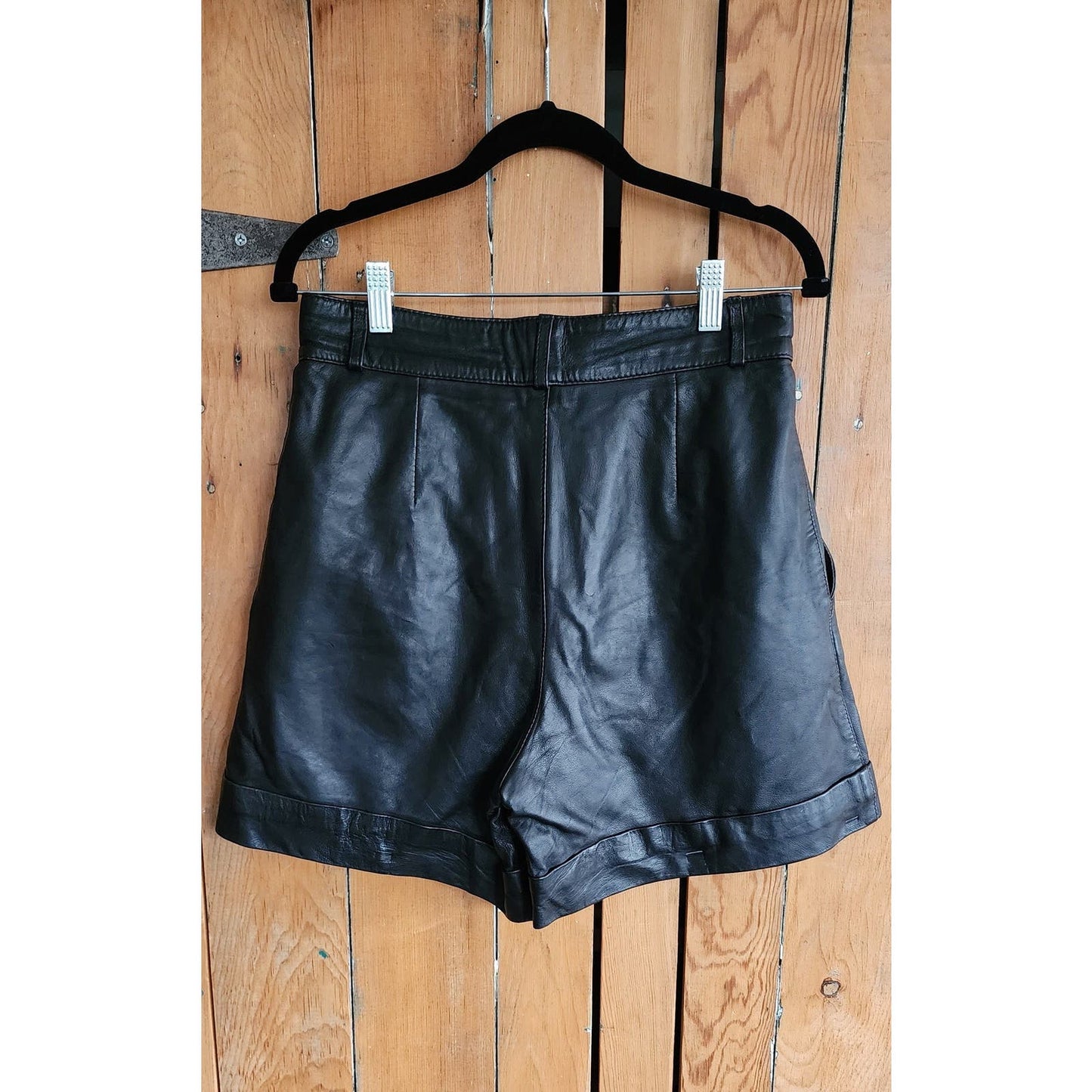 Vintage 80s Black Leather Shorts Ideal Vetement 42