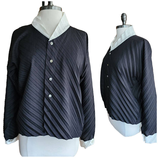 Vintage 90s Issey Miyake Blouse Jacket Pleated Black White