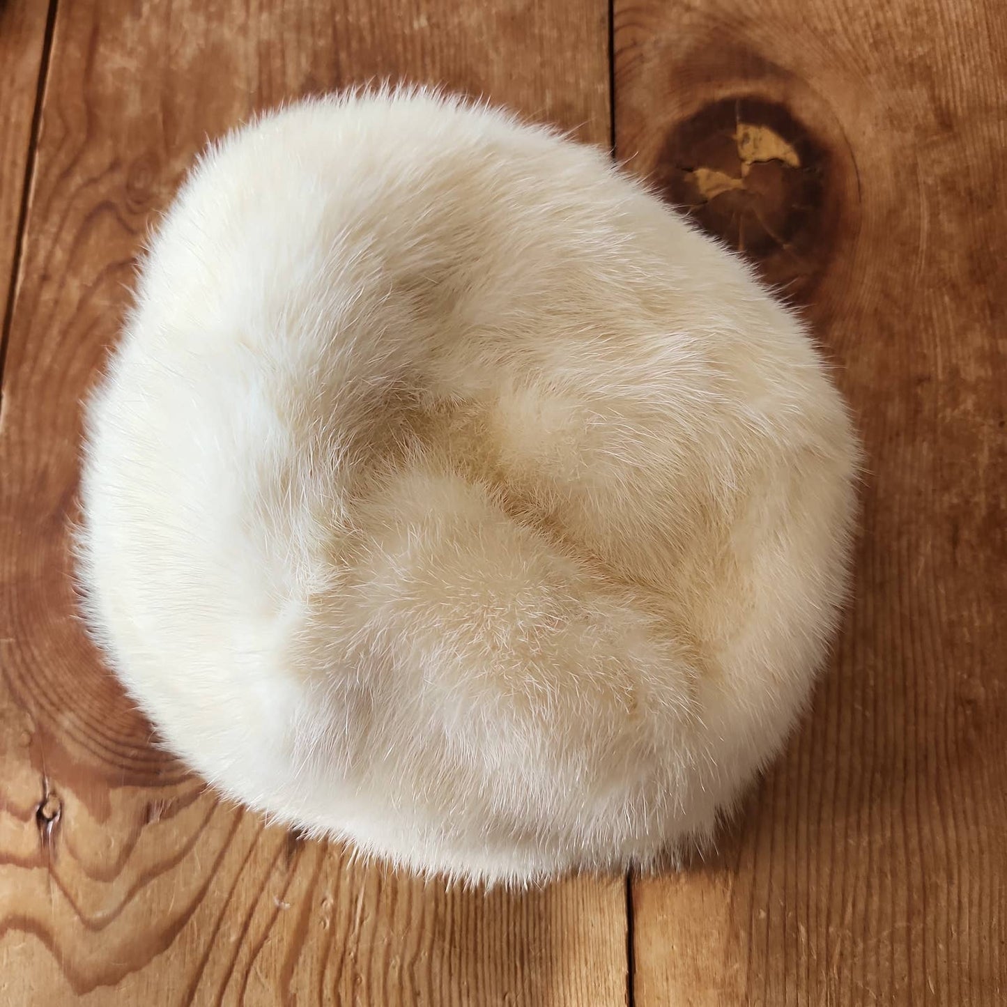 Vintage 60s White Mink Fur Hat Pillbox Beanie Hudson's Salon Detroit