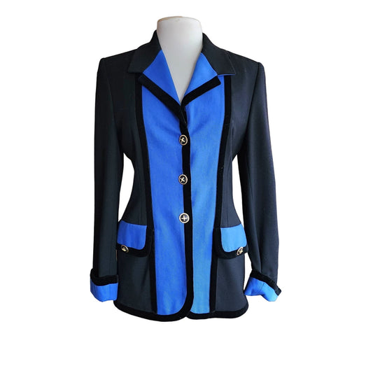 Vintage 80s Blazer Escada Black and Blue Wool