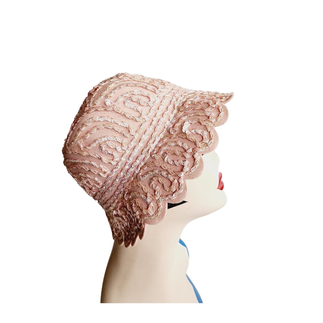 Vintage Pink Cloche Hat Beaded Wool 60s Does 20s Style Neco