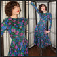 Vintage 80s Floral Print Dress Drop Waist Long Sleeves Express