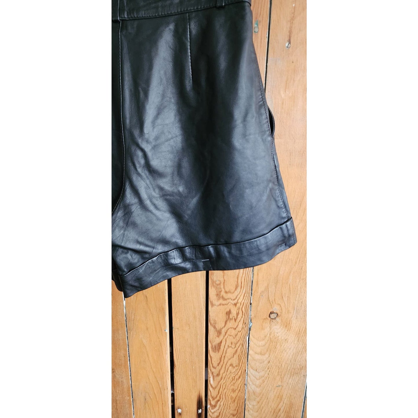 Vintage 80s Black Leather Shorts Ideal Vetement 42