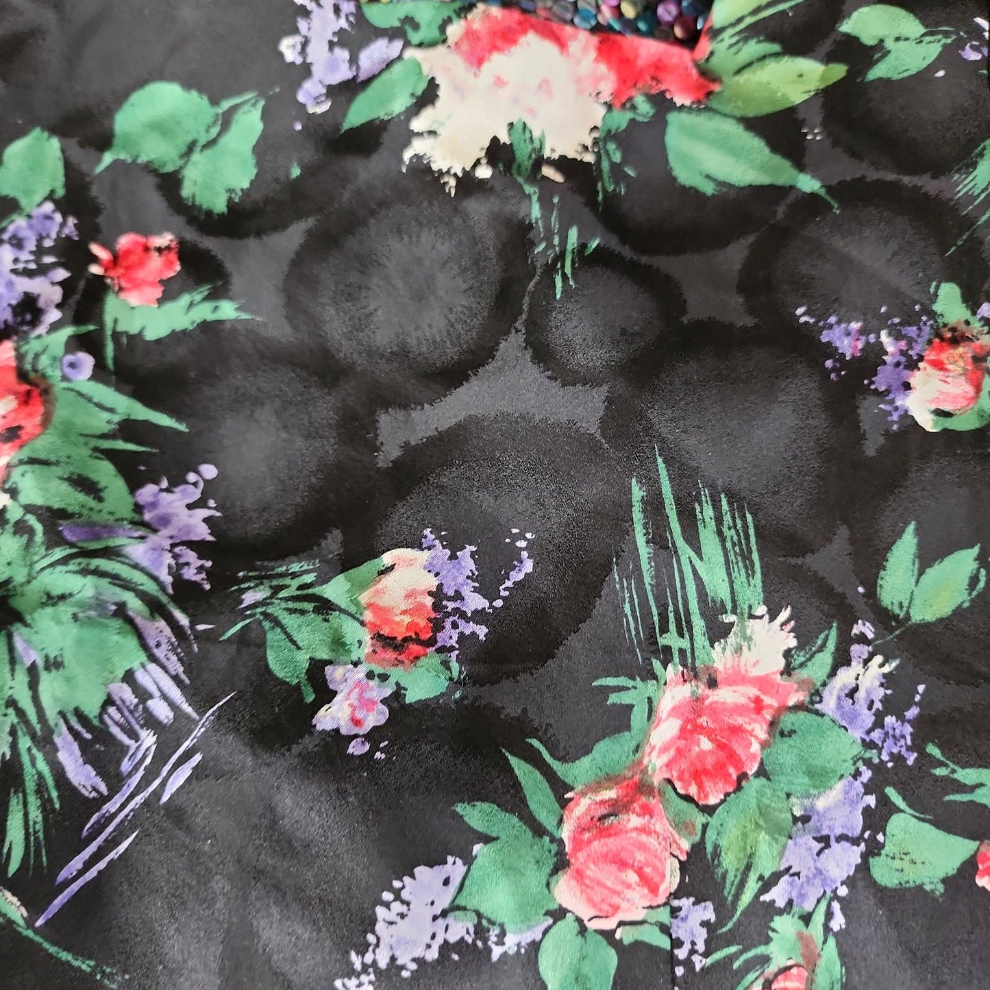 Vintage 80s Dark Floral Print Silk Dress Maggy London Long Sleeved