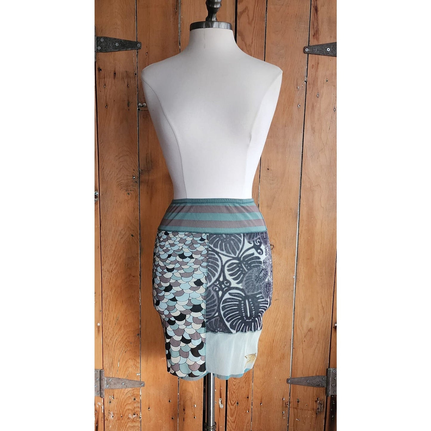 Vintage 90s Gaultier Skirt Stretchy Blue Graphic Print