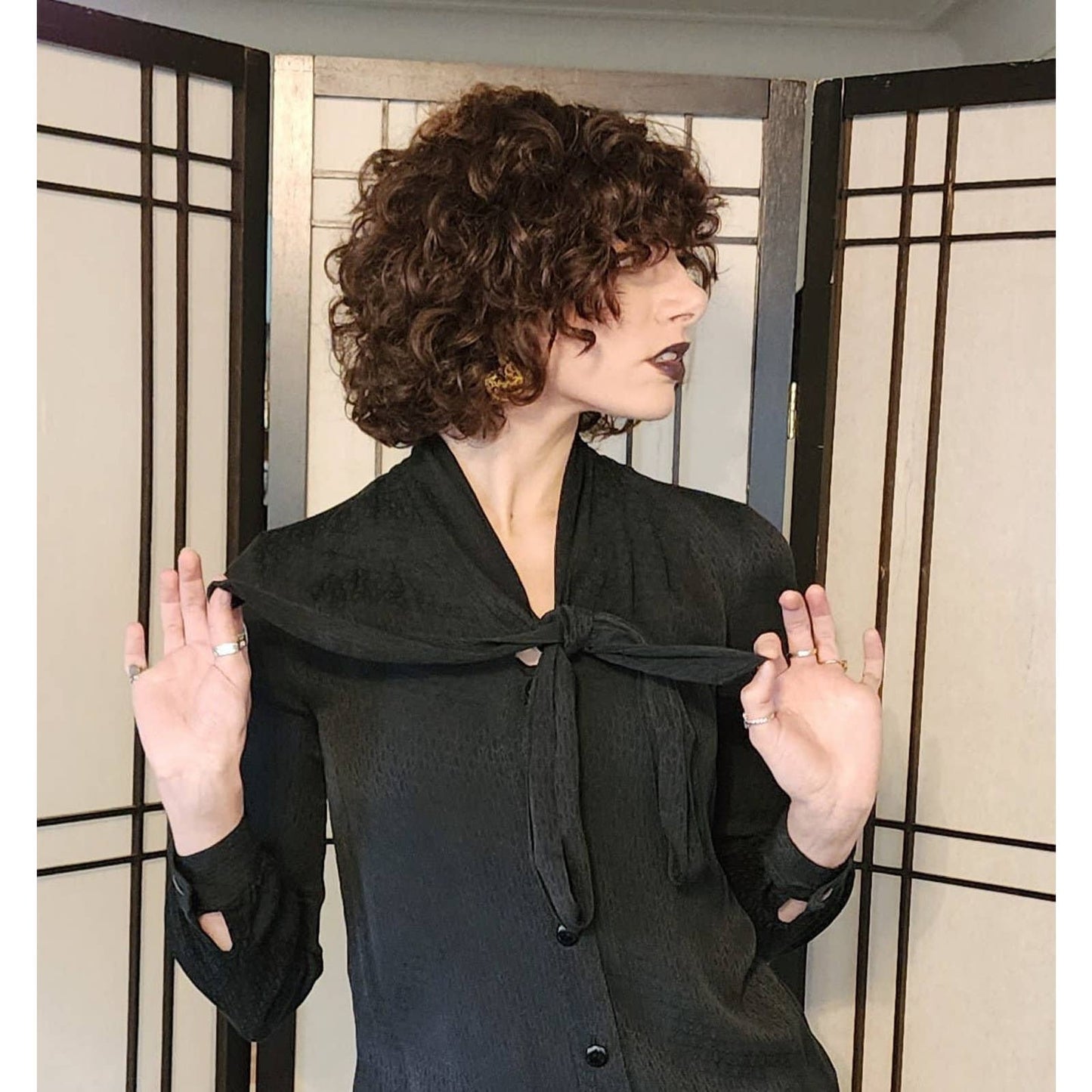 Vintage 70s Christian Dior Dress Long Sleeved Black Silk