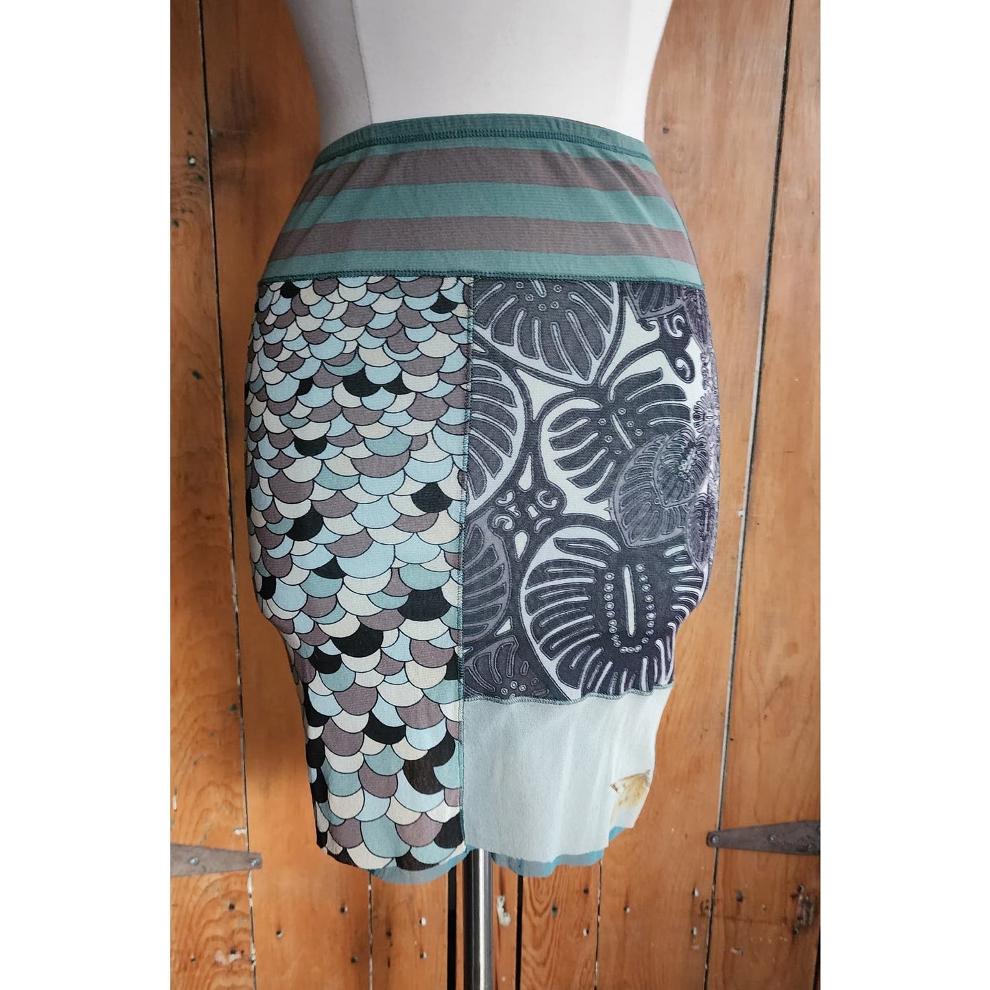Vintage 90s Gaultier Skirt Stretchy Blue Graphic Print