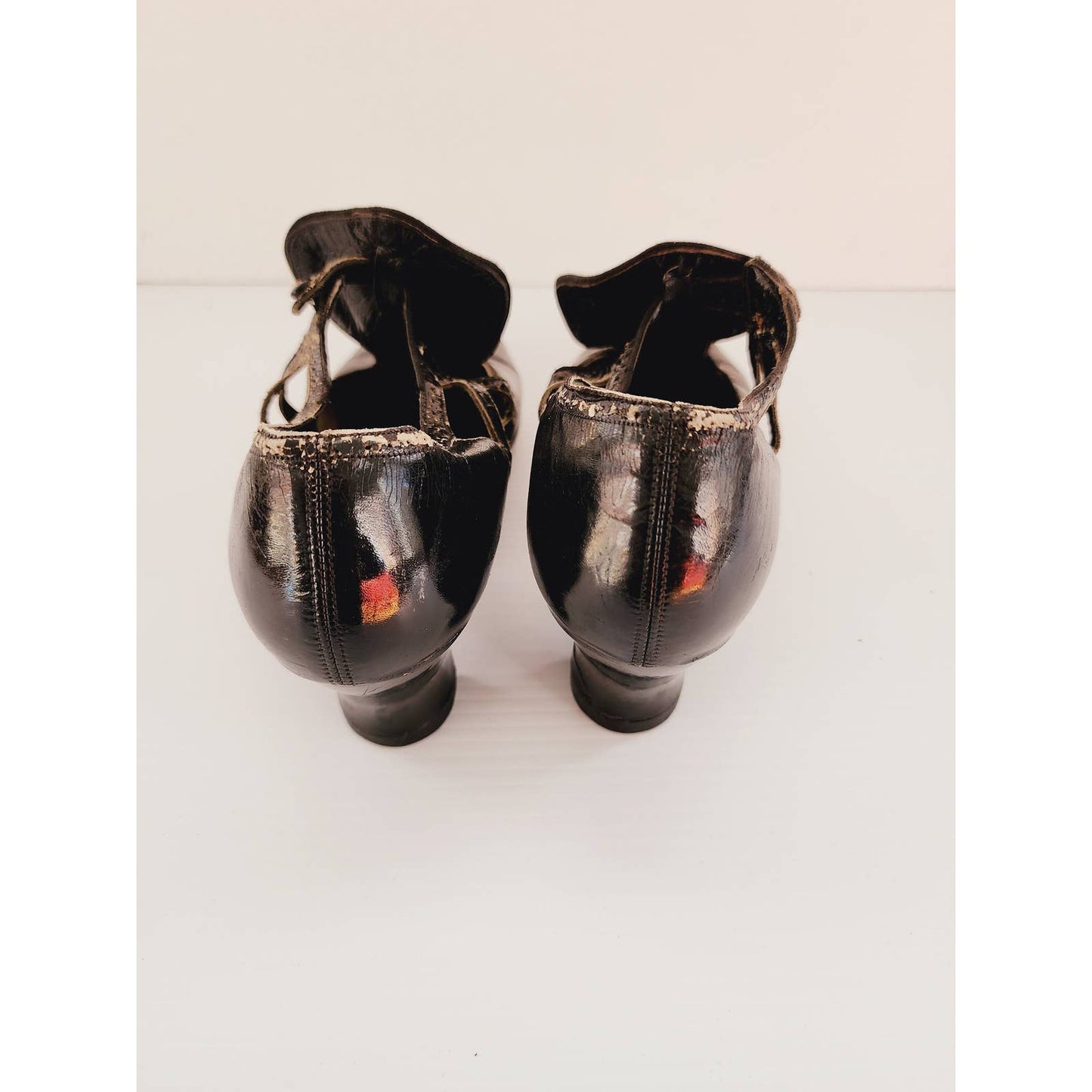 20s Black Leather Shoes Pumps Velvet Art Deco Vamps Size 6 Hanan & Son