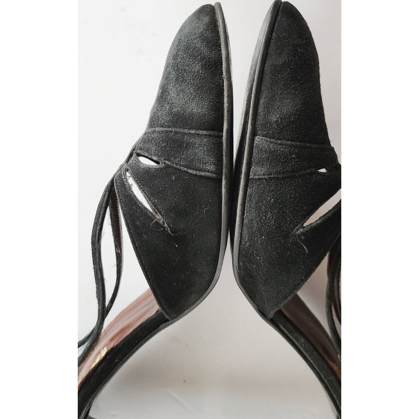 Vintage 50s Black Shoes T-Straps High Heels Joyce California Size 11