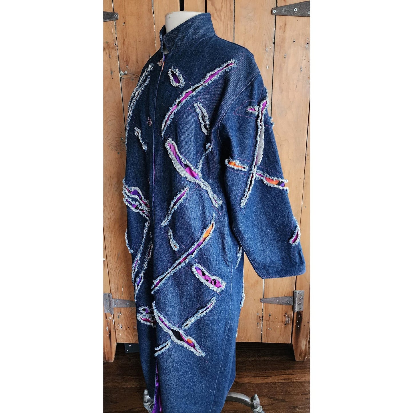 Vintage 90s Denim Coat Colorful Slashes Free Forms Nimityongskul Art Clothes
