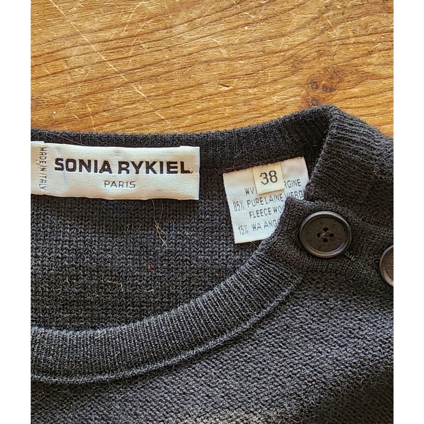 Vintage 90s Sonia Rykiel Black Sweater Buttons at Shoulder