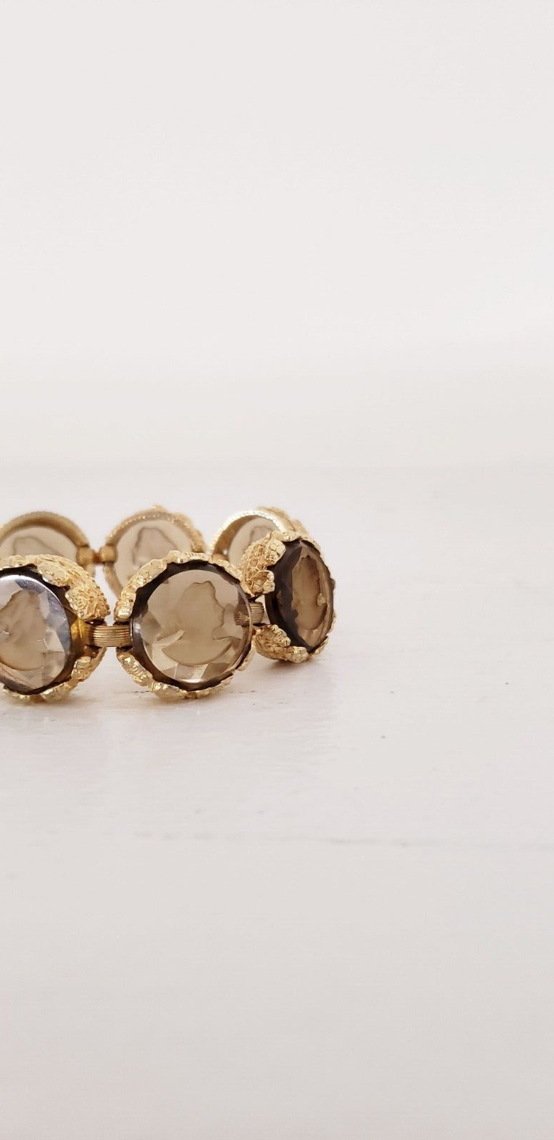 1960s Bracelet in Cut Crystal With Cameo & Hammered Gold Chunky Maximalist Baroque Ornate