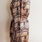 Button Down Long Sleeved Dress Designer Michael Kors Retro Print Pattern Brown Gold Swirly Pattern