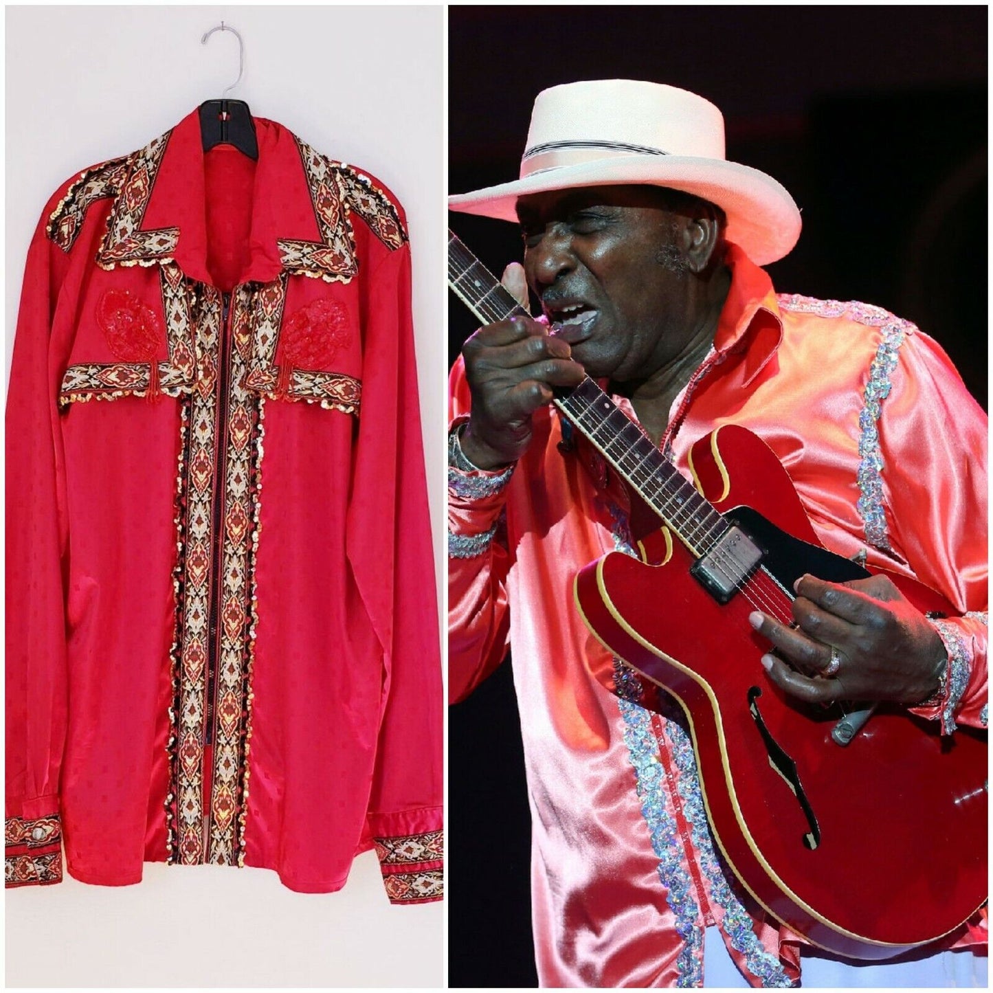 Eddy Chief Clearwater Costume Shirt Red XXL Blues Guitar Legend Bespoke Original