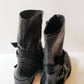 Vera Wang Lavender Black Leather Kippy Boots Buckle Straps Zipper 8 Mid Calf