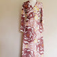 1970s Long Sleeved Maxi Dress Bold Print Brown Beige Floral Print V Neckline S