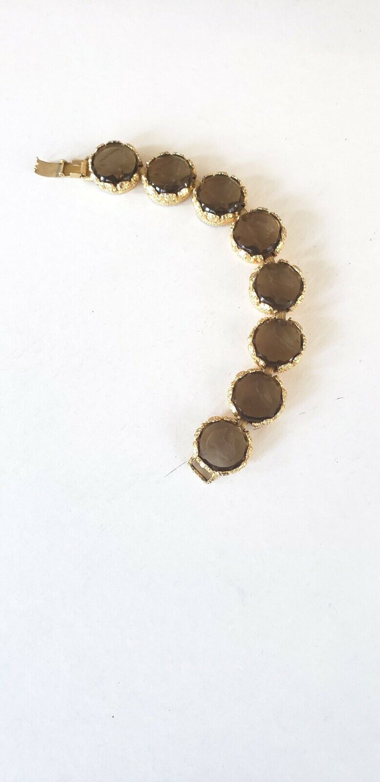 1960s Bracelet in Cut Crystal With Cameo & Hammered Gold Chunky Maximalist Baroque Ornate