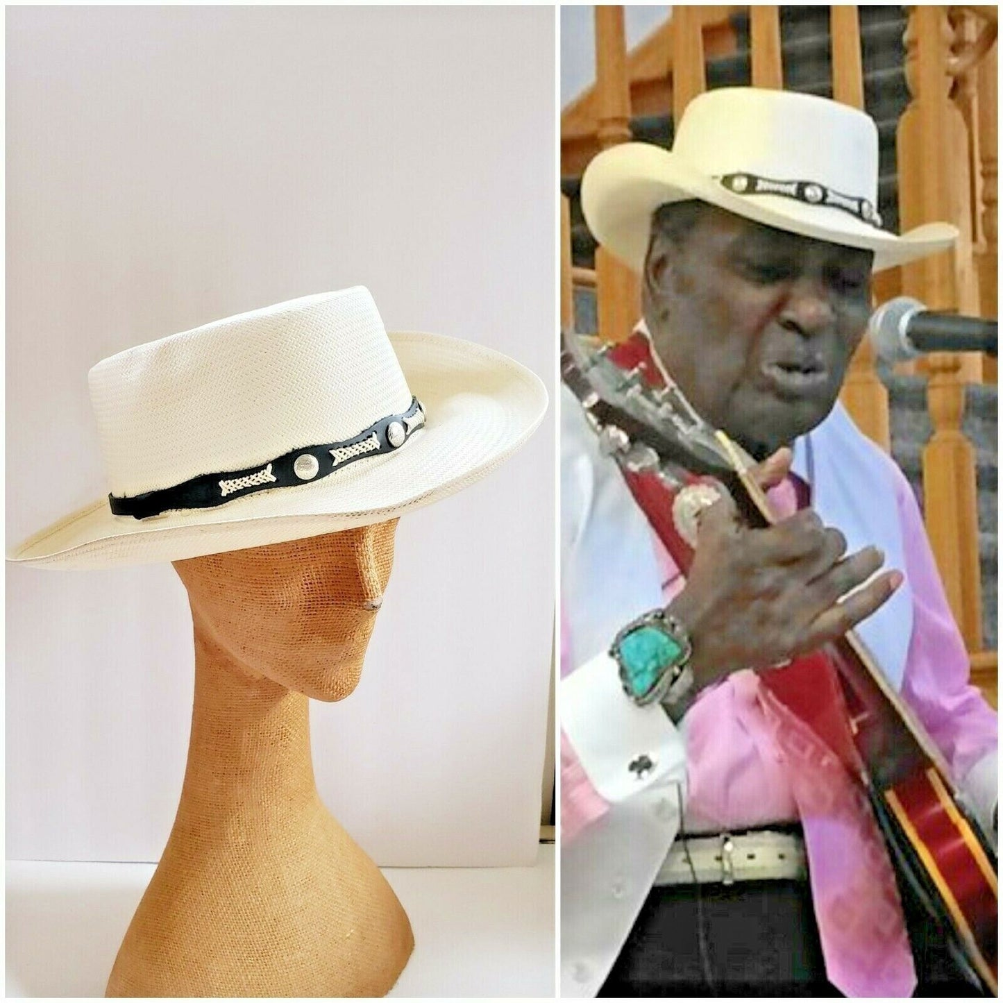 Eddy Chief Clearwater Chicago Blues Guitar Personal White Straw Hat Cowboy