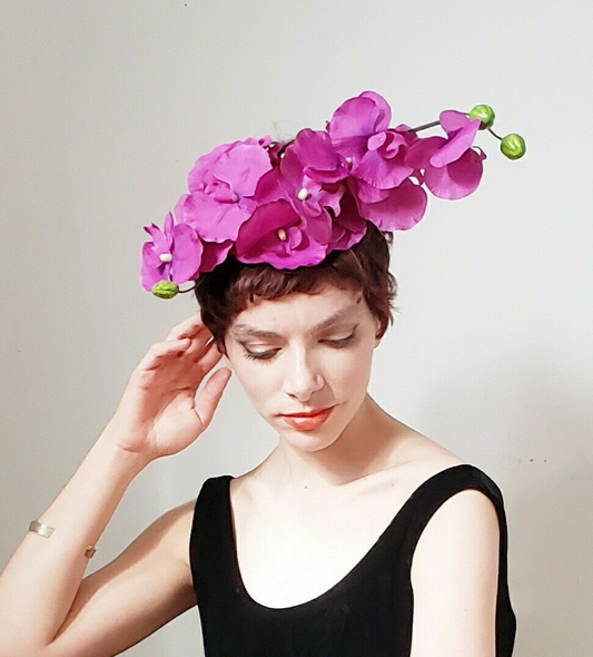 Handmade Floral Fascinator Pink Orchid Flower Hat Headpiece Debra Shirley