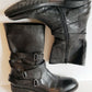 Vera Wang Lavender Black Leather Kippy Boots Buckle Straps Zipper 8 Mid Calf