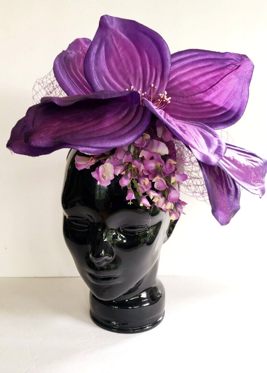 Handmade Floral Fascinator Purple Pink Large Flower Headpiece Artisinal Milliner