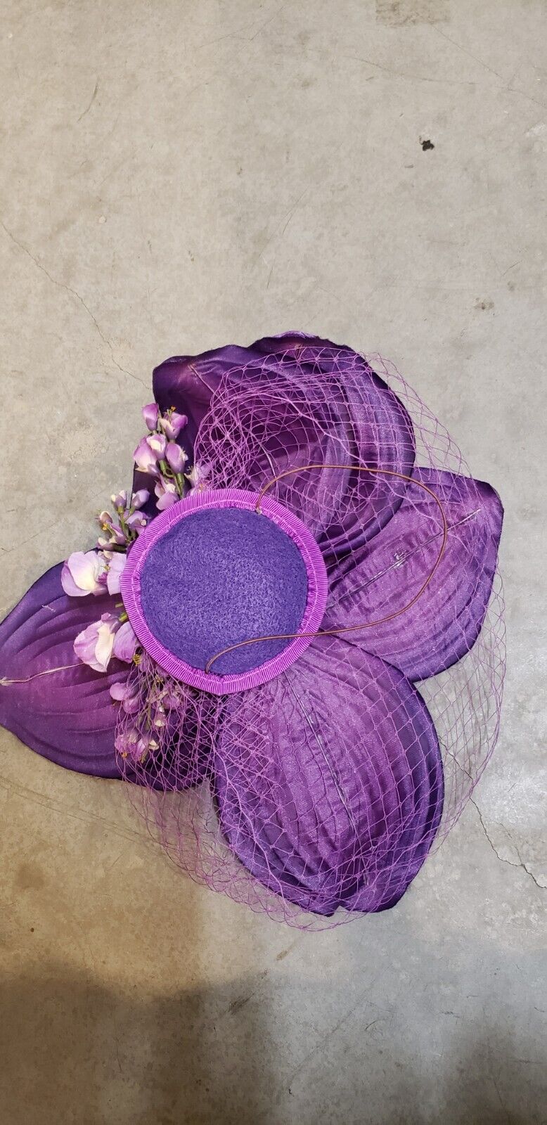 Handmade Floral Fascinator Purple Pink Large Flower Headpiece Artisinal Milliner