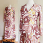 1970s Long Sleeved Maxi Dress Bold Print Brown Beige Floral Print V Neckline S