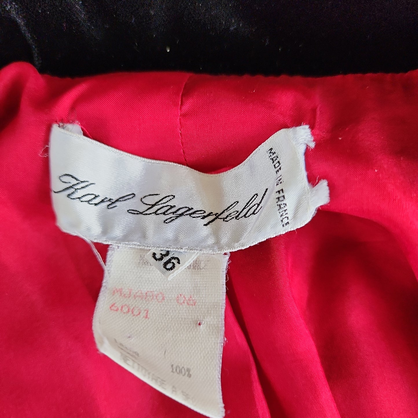 90s Karl Lagerfeld Blazer in Burgundy Red Wool & BLack Velvet 36/Small
