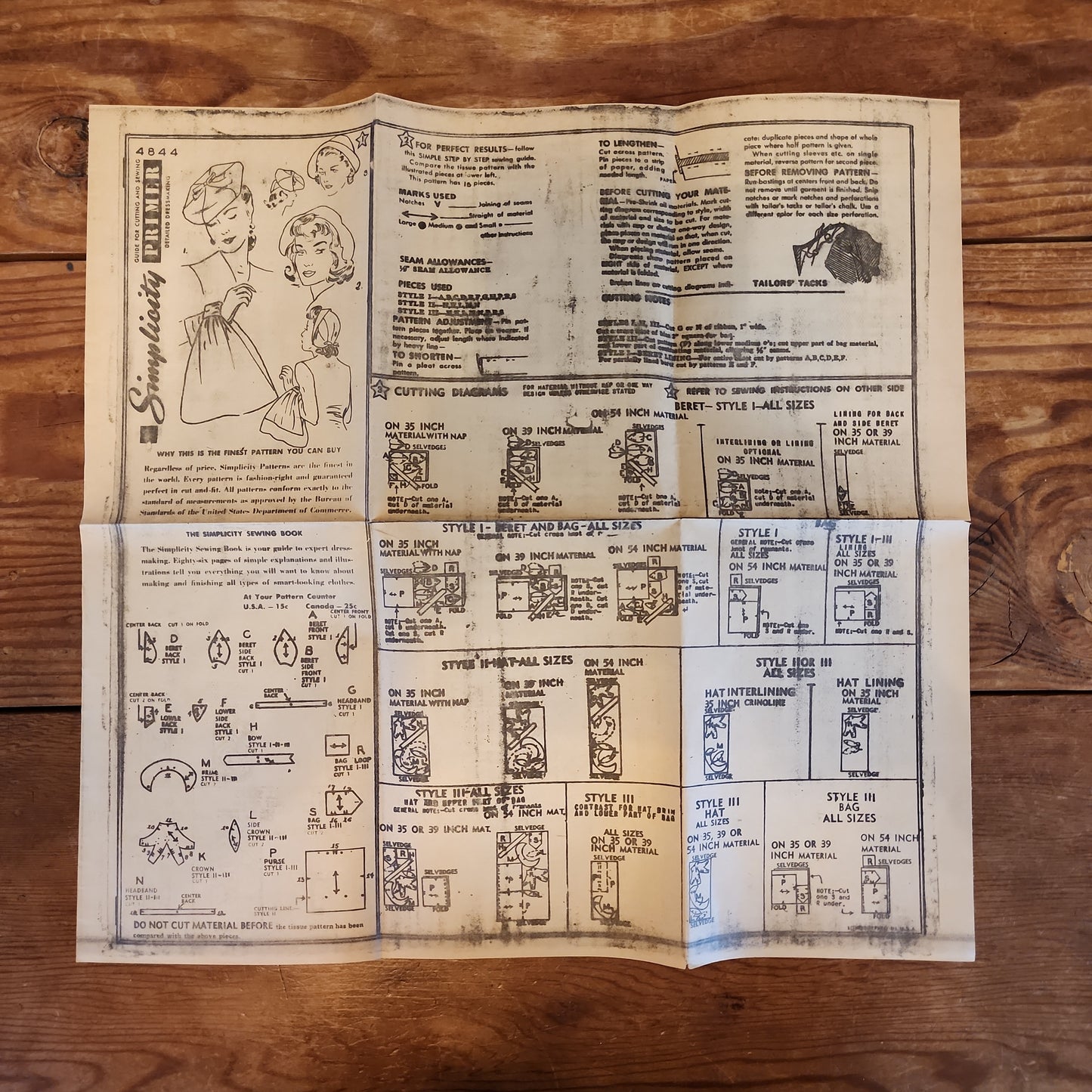 1940s Sewing Pattern 4844 by Simplicity for Hat and Bag