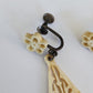 1940s Carved Bone Dangle Earrings in Cream / Sterling Screw on Clips
