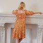 60s Cotton Print Summer Dress Orange Swirl Spiral Pattern Small