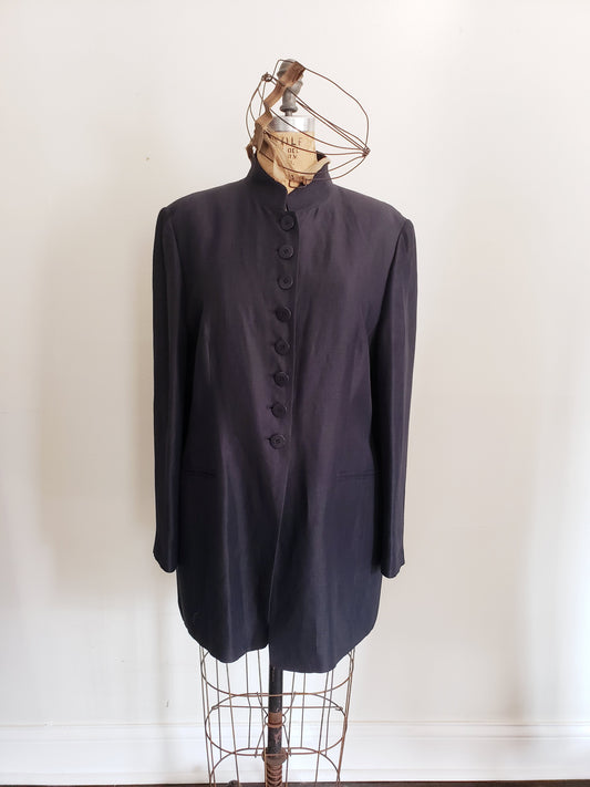 1990s Black Long Blazer Mondi / 90s Button Down Minimalist Hip Length Jacket Designer Large
