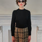 1960s Mod Dress in Black & Gray Plaid with Long Sleeves Large