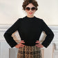 1960s Mod Dress in Black & Gray Plaid with Long Sleeves Large