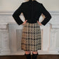 1960s Mod Dress in Black & Gray Plaid with Long Sleeves Large