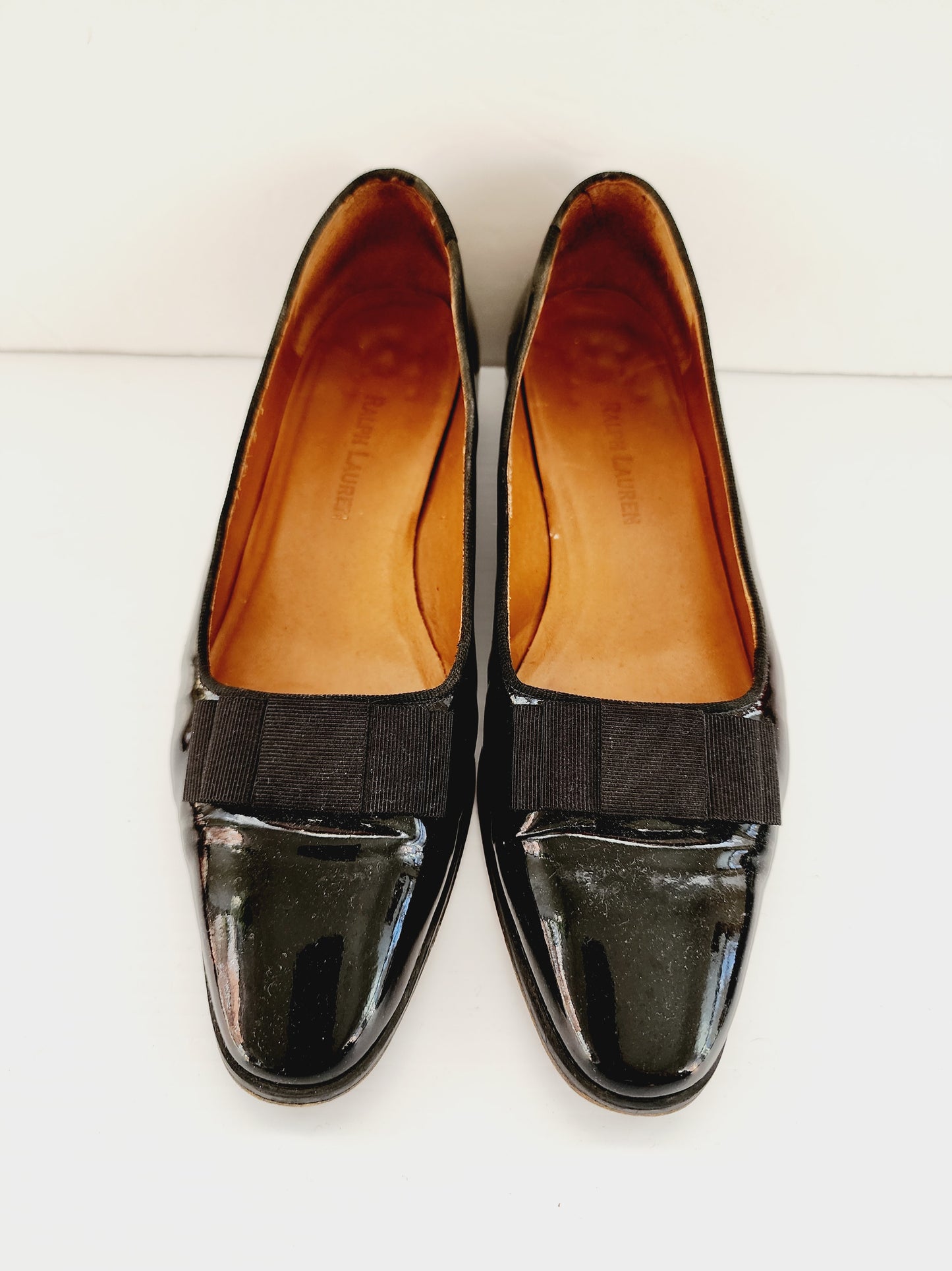 80s 90s Ralph Lauren Shoes Black Patent Leather Ballerina Flats in Box Size 6 The Olivia Pump