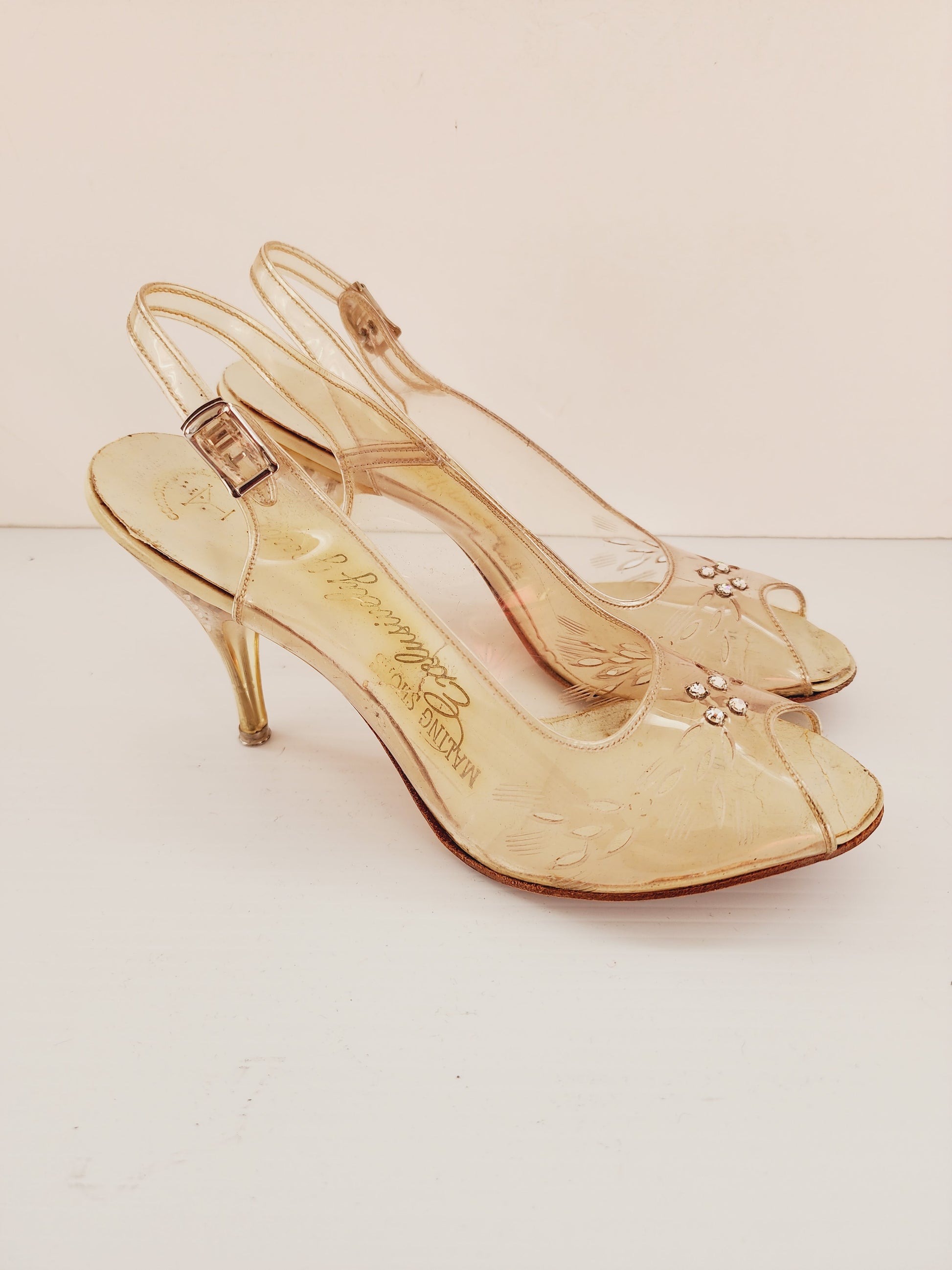 50s Clear Lucite High Heel Shoes High Heel Slingbacks Peep Toe