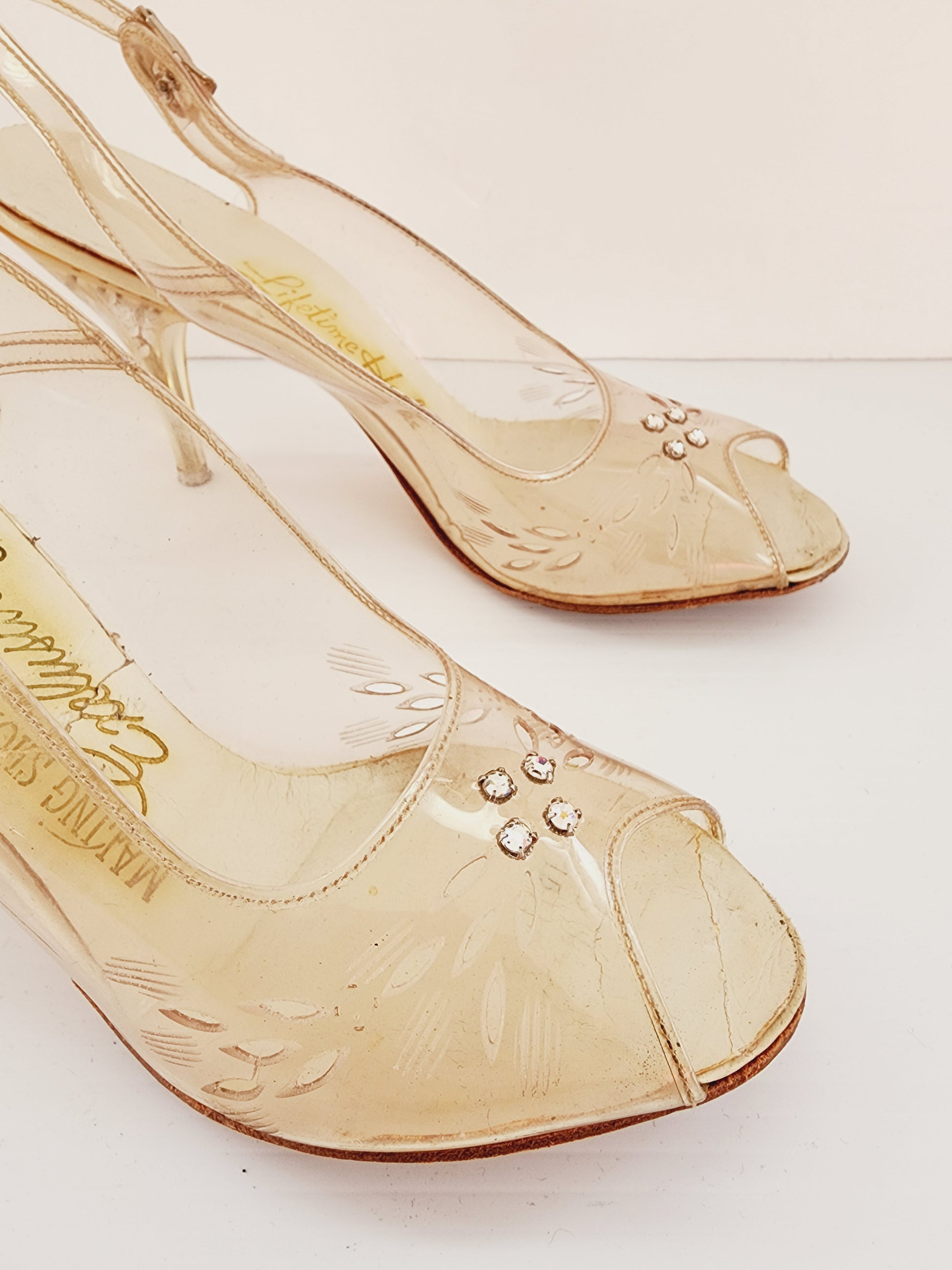 50s Clear Lucite High Heel Shoes High Heel Slingbacks Peep Toe
