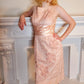 60s Barbie Pink Cocktail Dress Ribbon Lace & Rhinestones Sleeveless Party Frock S