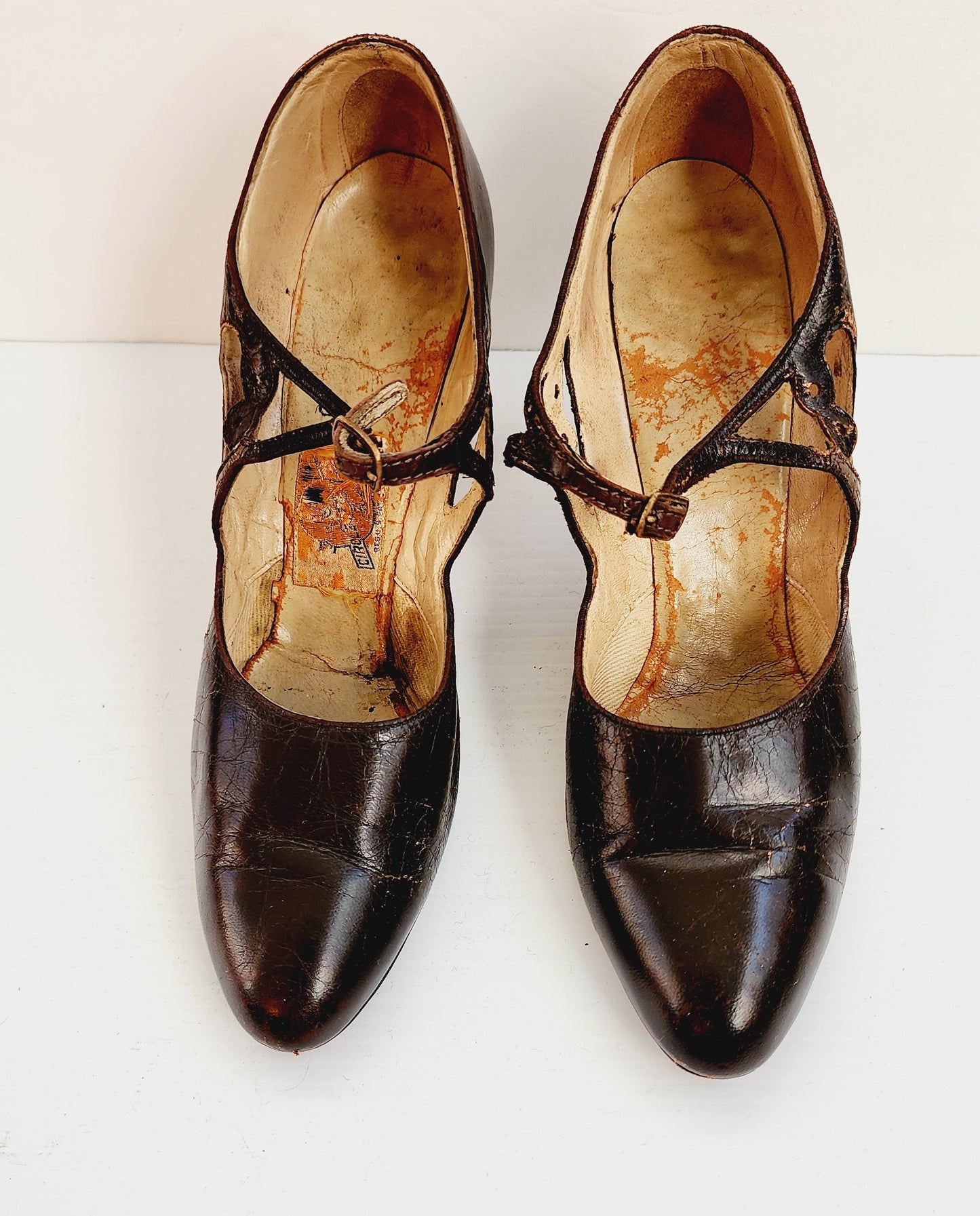 1920s Brown Leather Shoes Mary Janes High Heel Flapper Shoes