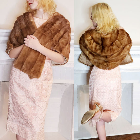 1950s Caramel Brown Mink Stole Wrap Shrug