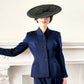 1950s Navy Blue Wool Skirt Suit Fitted Blazer w/ Accent Seaming Small by Leeds