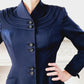 1950s Navy Blue Wool Skirt Suit Fitted Blazer w/ Accent Seaming Small by Leeds