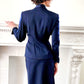 1950s Navy Blue Wool Skirt Suit Fitted Blazer w/ Accent Seaming Small by Leeds