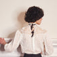 Edwardian Blouse White Cotton Lace with Eyelets and Back Ribbon Closure Small
