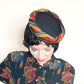 40s 50s Black Wool Scarf Panel Hat Colorful Twisted Braid Trim