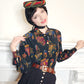 80s Liz Claiborne Long Sleeved Blouse Marching Band Print Dark Rayon M