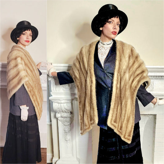 1950s Blonde Mink Fur Wrap Stole Shrug Short Jacket Vintage Bride Wedding